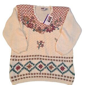 Sarah Morgan  Vintage 90'S Knit Pullover Sweater Dusty Pink Floral Coquet Small